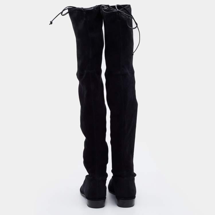 Pre Owned Stuart Weitzman Black Suede Lowland Over The Knee Boots Size 38.5