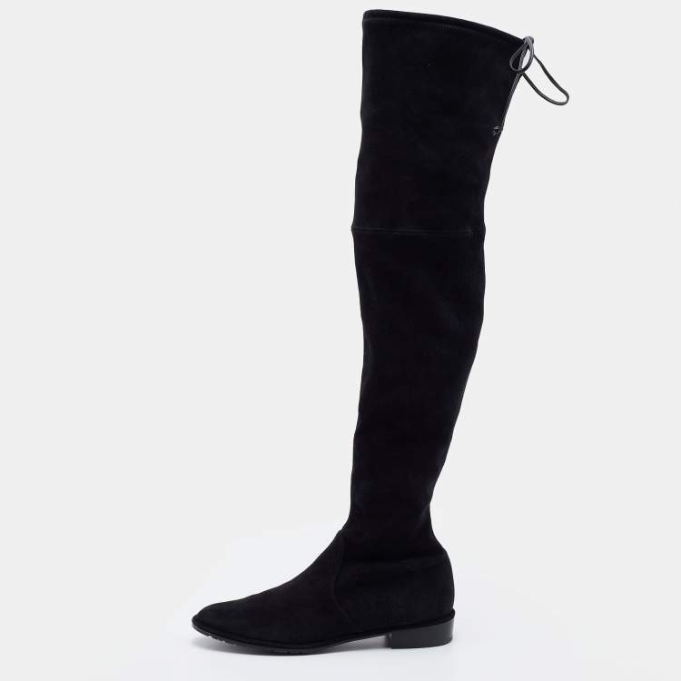 Pre Owned Stuart Weitzman Black Suede Lowland Over The Knee Boots Size 38.5