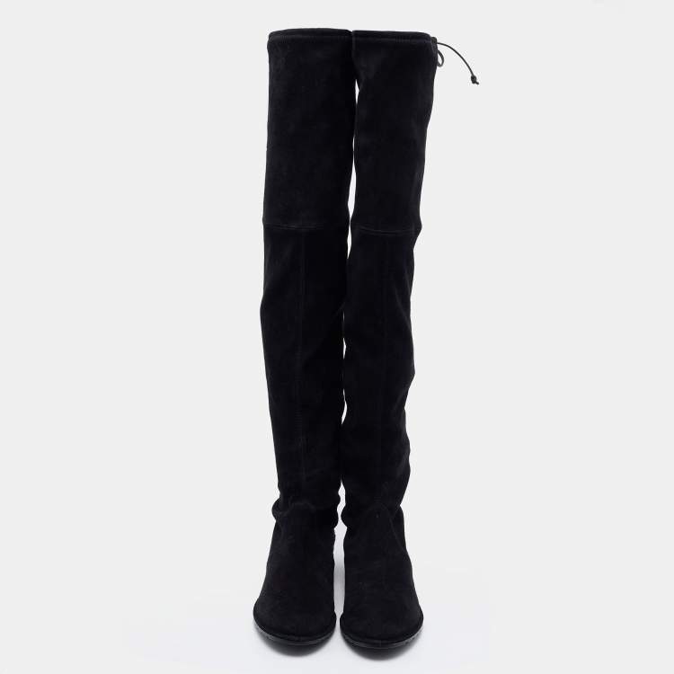 Pre Owned Stuart Weitzman Black Suede Lowland Over The Knee Boots Size 38.5