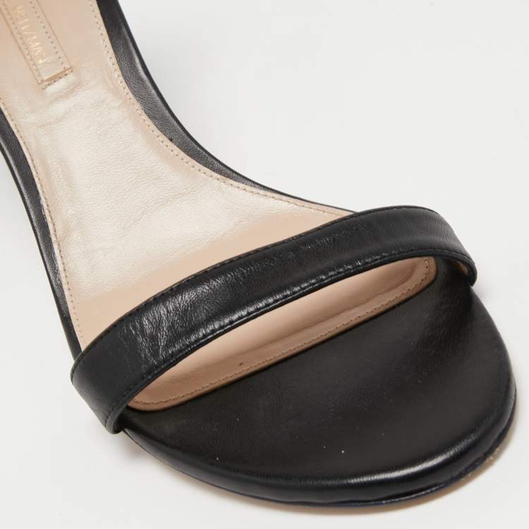 Pre Owned Stuart Weitzman Black Leather Bambina Ankle Strap Sandals Size 41