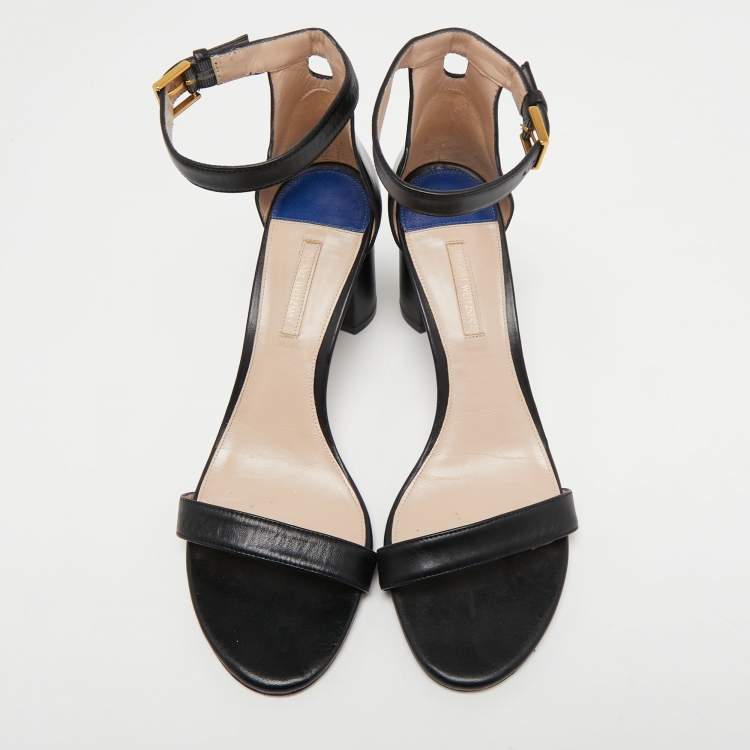 Pre Owned Stuart Weitzman Black Leather Bambina Ankle Strap Sandals Size 41