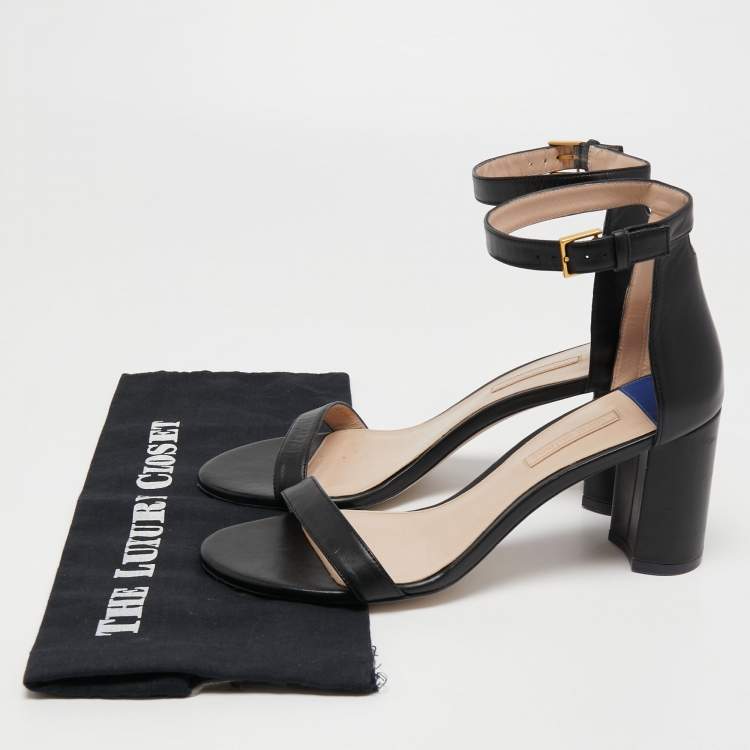 Pre Owned Stuart Weitzman Black Leather Bambina Ankle Strap Sandals Size 41