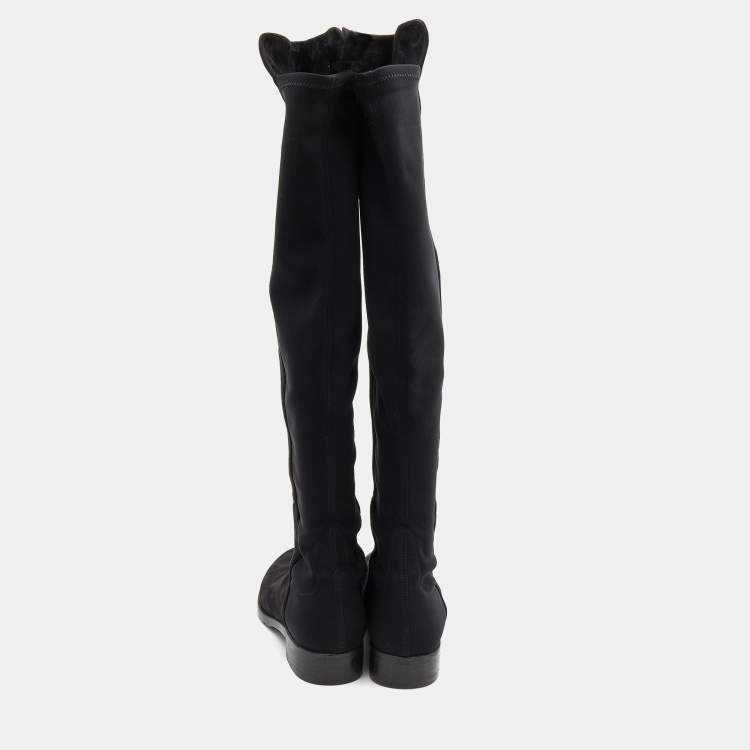 Pre Owned Stuart Weitzman Black Suede and Neoprene Over The Knee Boots Size 38