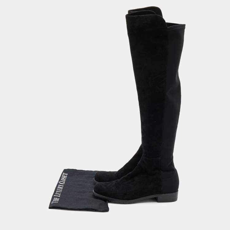Pre Owned Stuart Weitzman Black Suede and Neoprene Over The Knee Boots Size 38