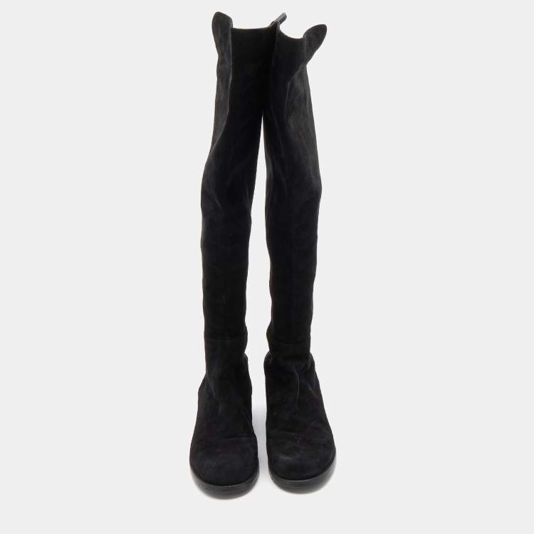 Pre Owned Stuart Weitzman Black Suede and Neoprene Over The Knee Boots Size 38