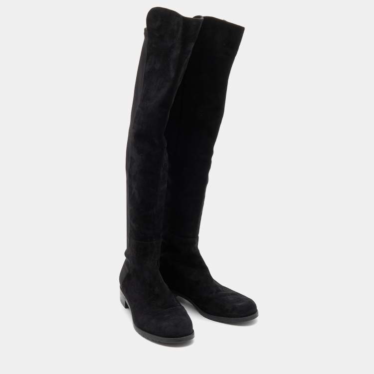Pre Owned Stuart Weitzman Black Suede and Neoprene Over The Knee Boots Size 38