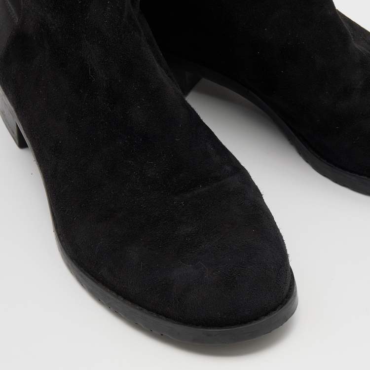 Pre Owned Stuart Weitzman Black Suede and Neoprene Over The Knee Boots Size 38