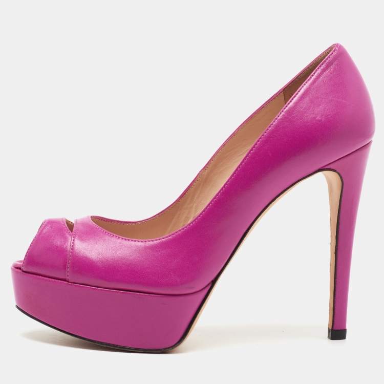 Pre Owned Stuart Weitzman Pink Leather Peep Toe Platform Pumps Size 38