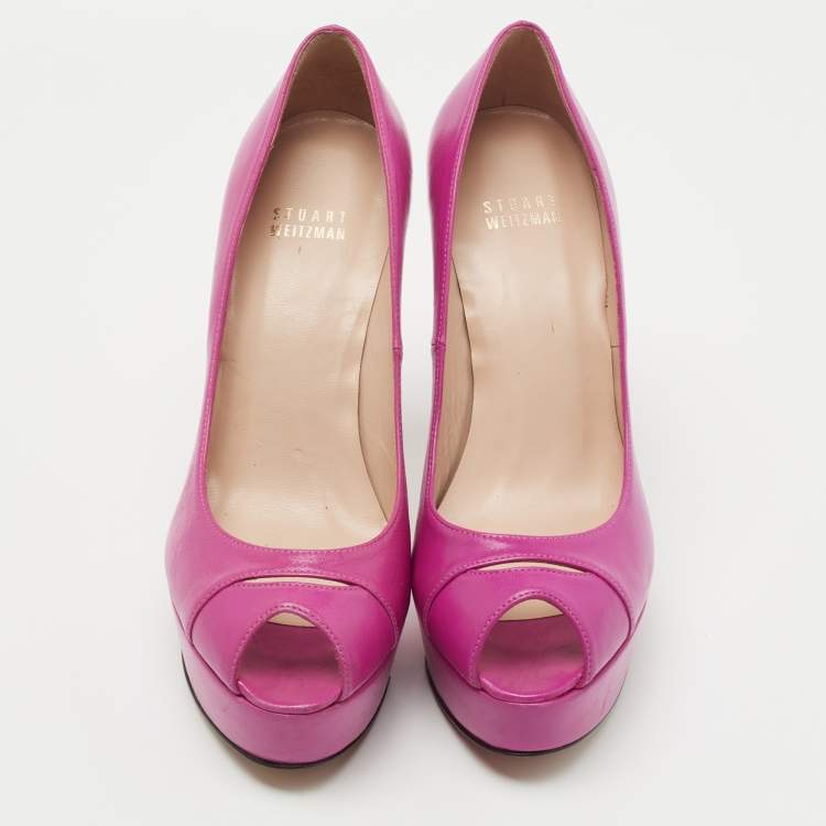 Pre Owned Stuart Weitzman Pink Leather Peep Toe Platform Pumps Size 38