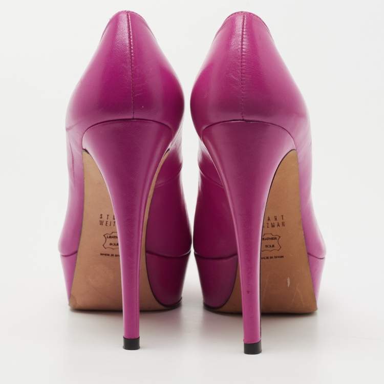 Pre Owned Stuart Weitzman Pink Leather Peep Toe Platform Pumps Size 38