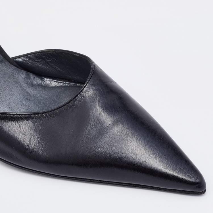 Pre Owned Stuart Weitzman Black Leather Pointed Toe Ankle Wrap Pumps Size 40.5