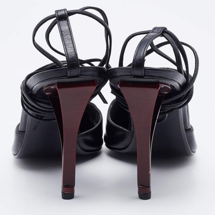 Pre Owned Stuart Weitzman Black Leather Pointed Toe Ankle Wrap Pumps Size 40.5