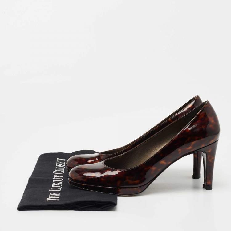 Pre Owned Stuart Weitzman Brown Patent Leather Pumps Size 37.5 