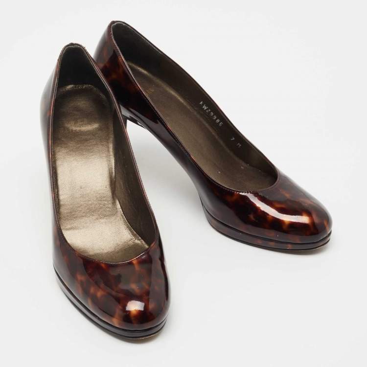 Pre Owned Stuart Weitzman Brown Patent Leather Pumps Size 37.5 