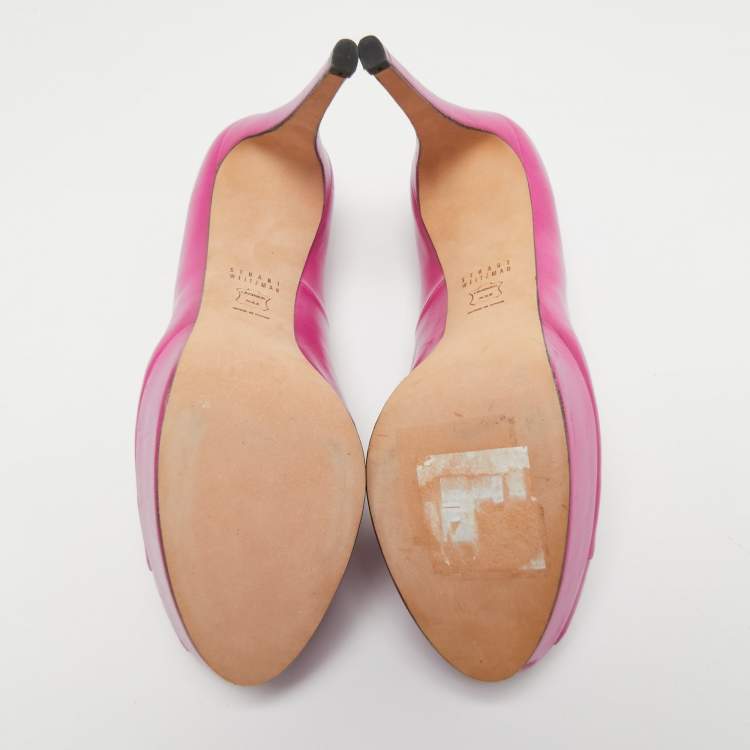 Pre Owned Stuart Weitzman Pink Leather Peep Toe Platform Pumps Size 41