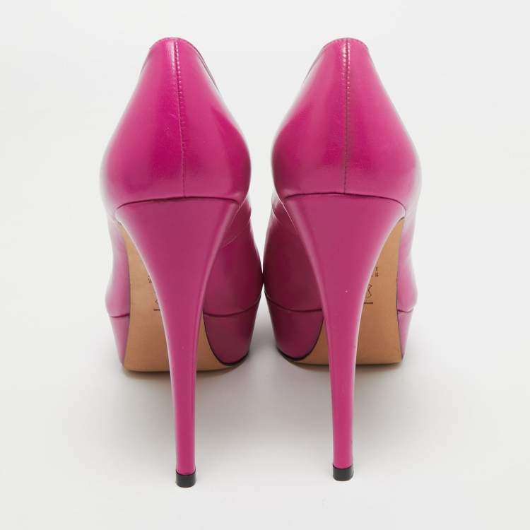 Pre Owned Stuart Weitzman Pink Leather Peep Toe Platform Pumps Size 41