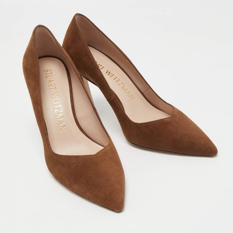 مملوكة مسبقًا Stuart Weitzman Brown Suede Anny Pumps Size 38