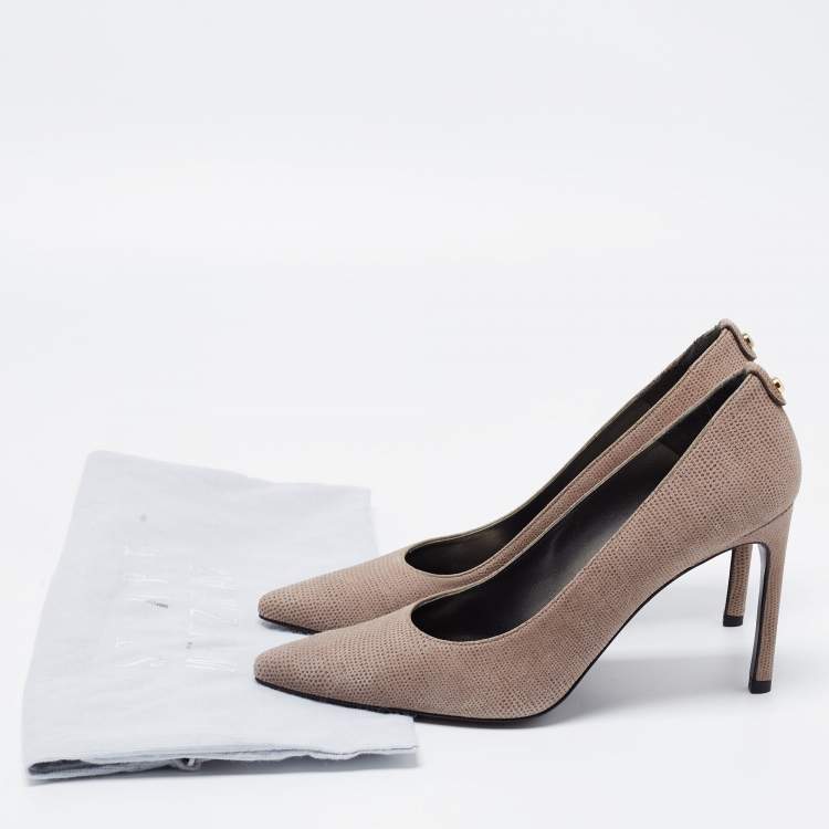 Pre Owned Stuart Weitzman Grey Textured Suede Pointed Toe Pumps Size 40