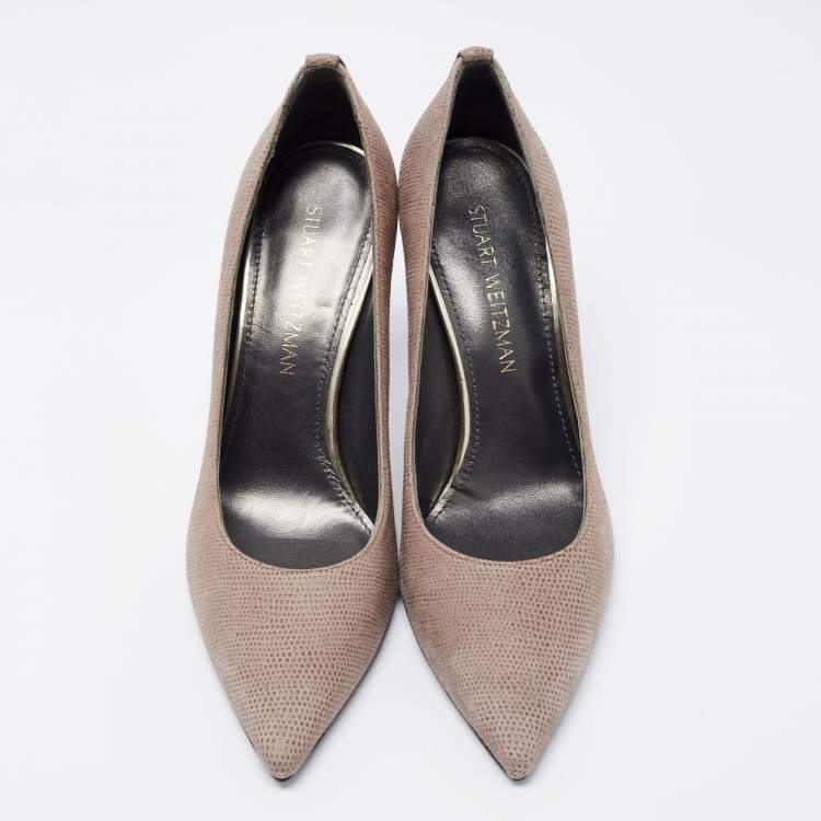 Pre Owned Stuart Weitzman Grey Textured Suede Pointed Toe Pumps Size 40