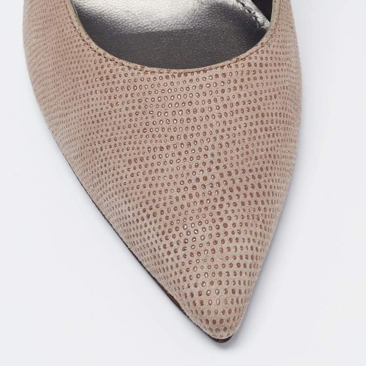 Pre Owned Stuart Weitzman Grey Textured Suede Pointed Toe Pumps Size 40