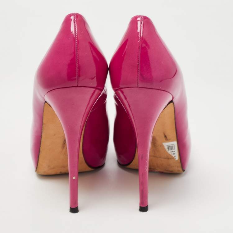 Pre Owned Stuart Weitzman Pink Patent Victoria Peep Toe Platform Pumps Size 38