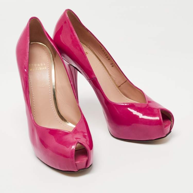 Pre Owned Stuart Weitzman Pink Patent Victoria Peep Toe Platform Pumps Size 38
