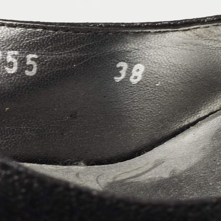 Pre Owned Stuart Weitzman Black Glitter Peep Toe Slingback Platform Pumps Size  38