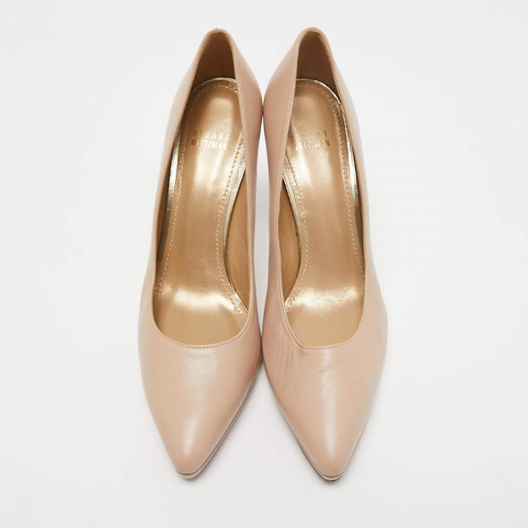 Pre Owned Stuart Weitzman Beige Leather Pointed Toe Pumps Size 40