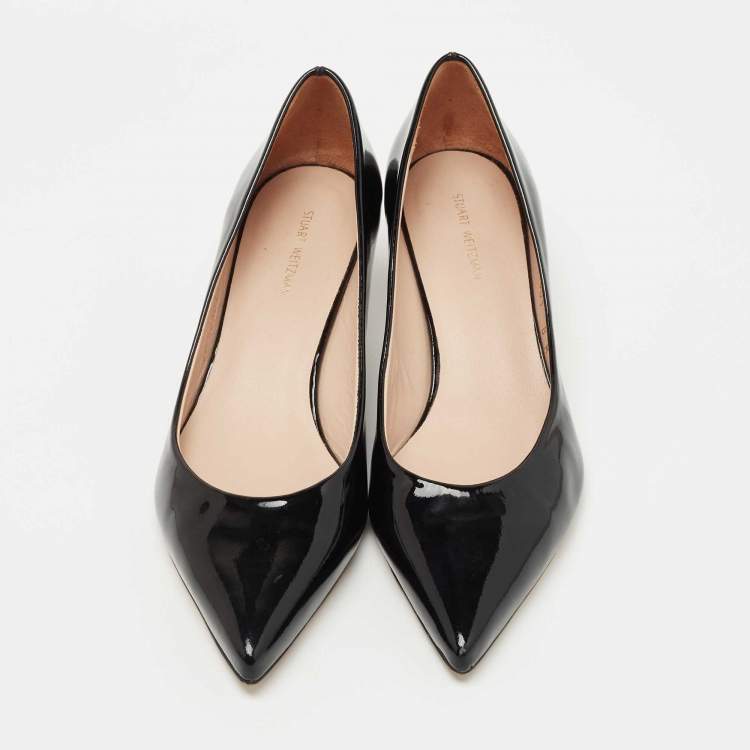 Pre Owned Stuart Weitzman Black Patent Leather Pointed Toe Pumps Size 38.5