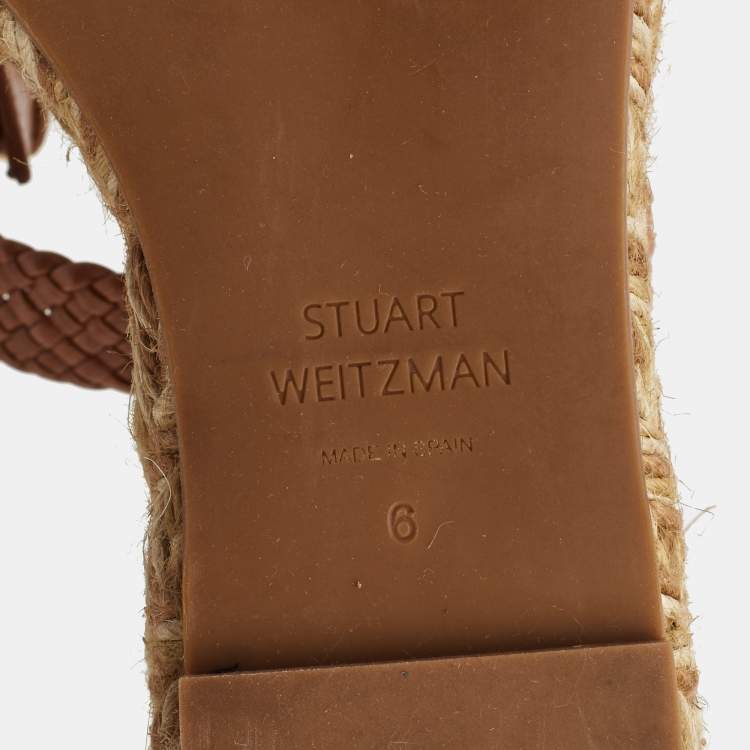 مملوكة مسبقًا Stuart Weitzman Multicolor Woven Leather Wedge Ankle Strap Sandals Size 36.5
