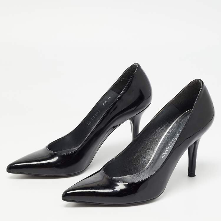 Pre Owned Stuart Weitzman Black Patent Leather Pointed Toe Pumps Size 36
