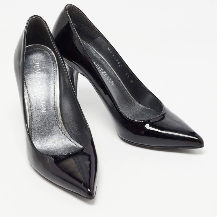 Pre Owned Stuart Weitzman Black Patent Leather Pointed Toe Pumps Size 36