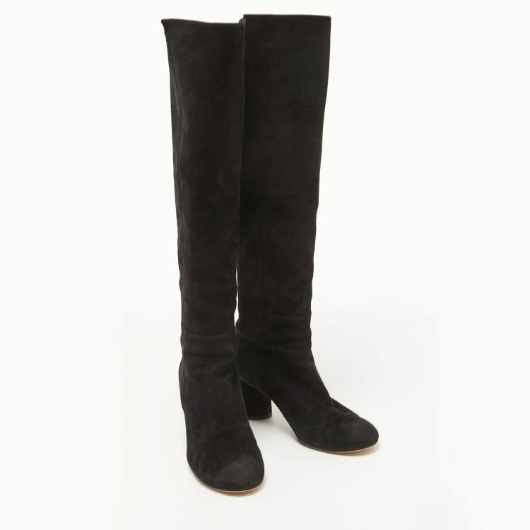 مملوكة مسبقًا Stuart Weitzman Black Suede Knee Length Boots Size 37.5