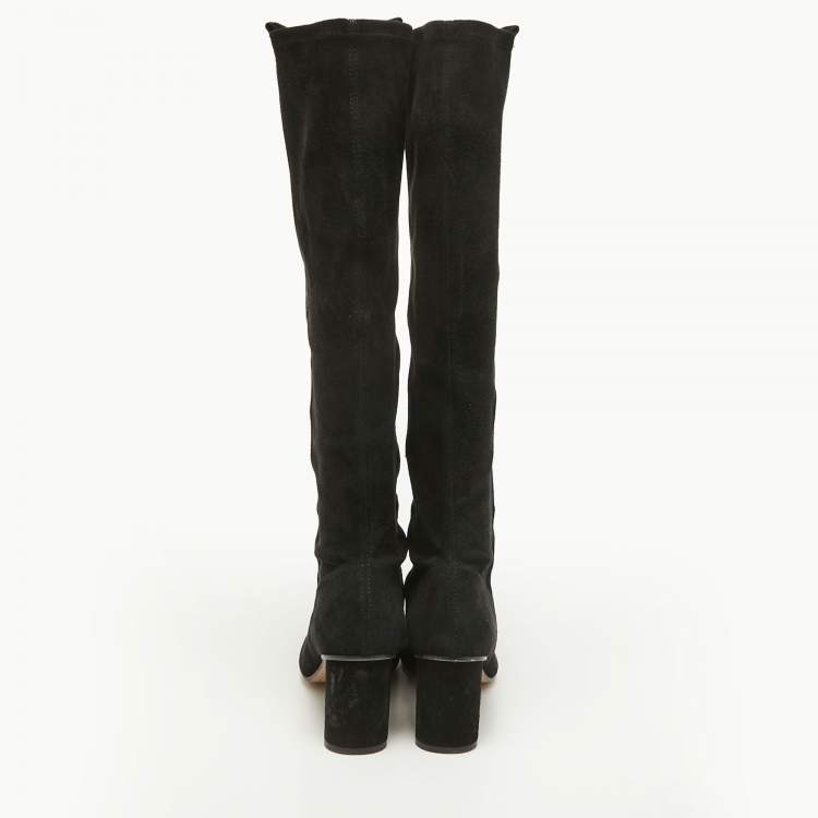 مملوكة مسبقًا Stuart Weitzman Black Suede Knee Length Boots Size 37.5