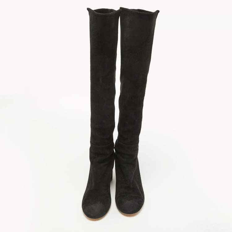 مملوكة مسبقًا Stuart Weitzman Black Suede Knee Length Boots Size 37.5