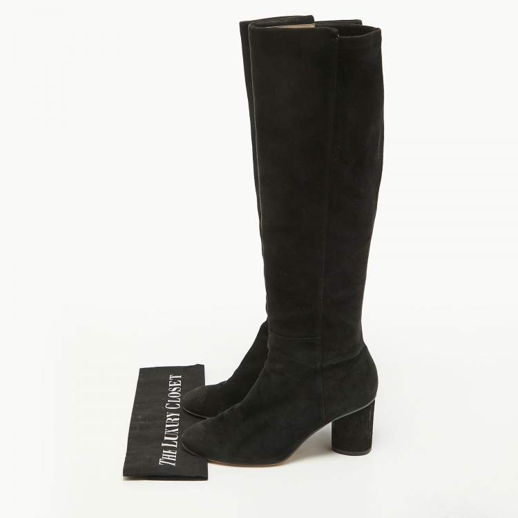 مملوكة مسبقًا Stuart Weitzman Black Suede Knee Length Boots Size 37.5