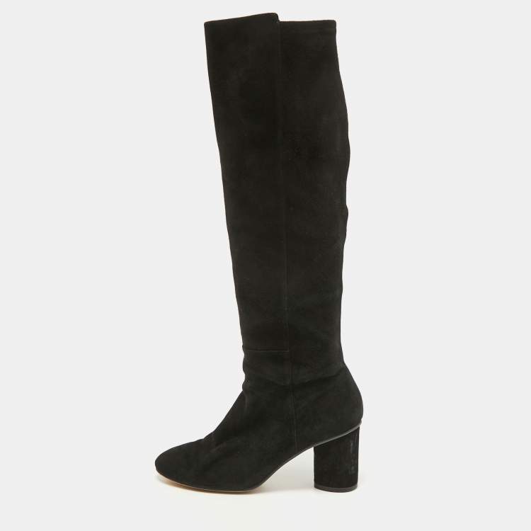 مملوكة مسبقًا Stuart Weitzman Black Suede Knee Length Boots Size 37.5