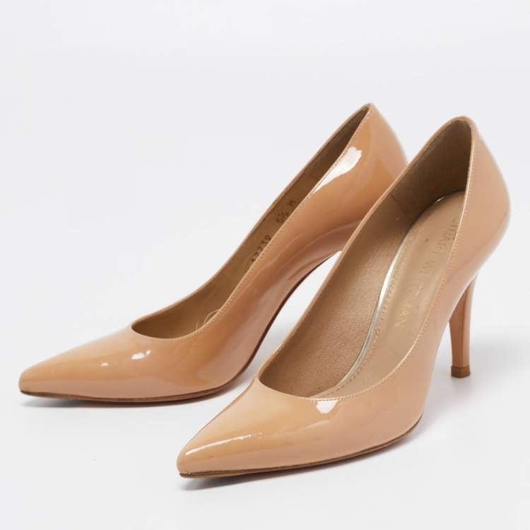 Pre Owned Stuart Weitzman Beige Patent Leather Pointed Toe Pumps Size 36