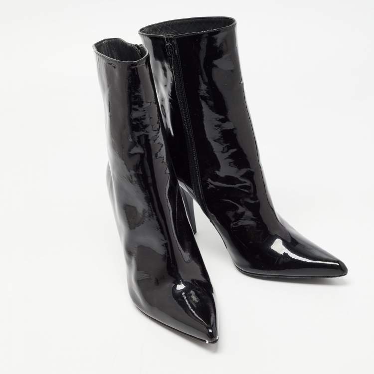 Pre Owned Stuart Weitzman Black Patent Zip Ankle Boots Size 38 