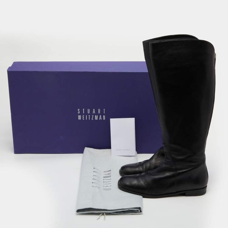 Pre Owned Stuart Weitzman Black Leather Knee Length Boots Size 39