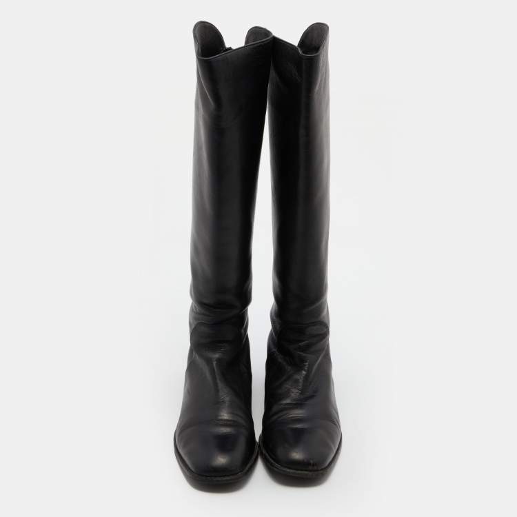 Pre Owned Stuart Weitzman Black Leather Knee Length Boots Size 39