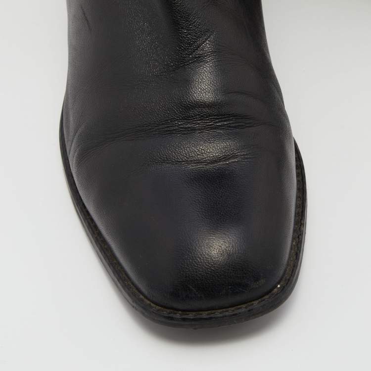 Pre Owned Stuart Weitzman Black Leather Knee Length Boots Size 39