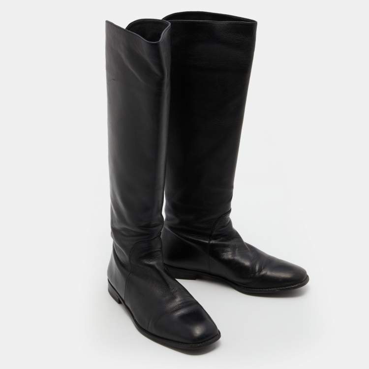 Pre Owned Stuart Weitzman Black Leather Knee Length Boots Size 39