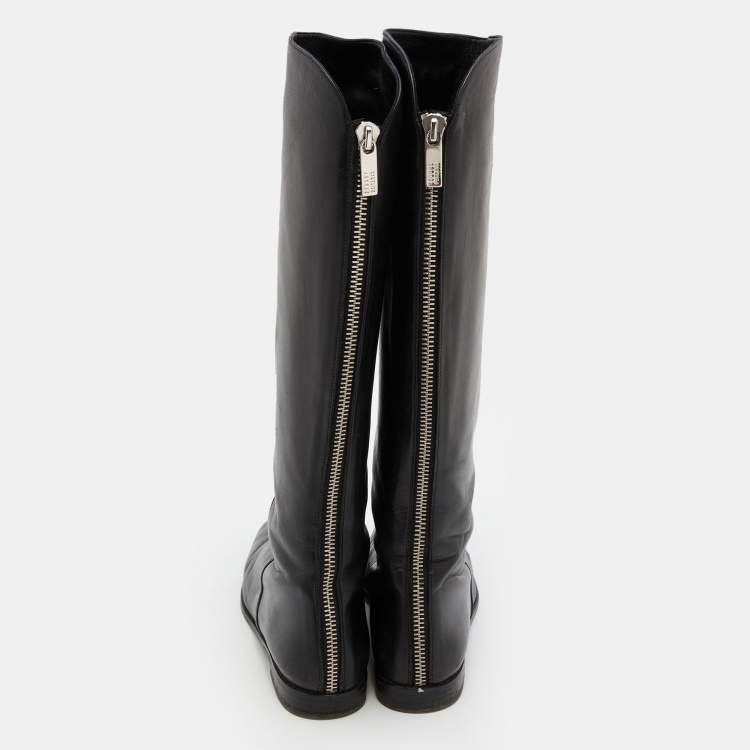 Pre Owned Stuart Weitzman Black Leather Knee Length Boots Size 39