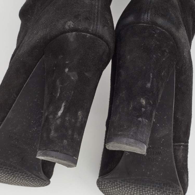 Pre Owned Stuart Weitzman Black Suede Knee Length Boots Size 37.5