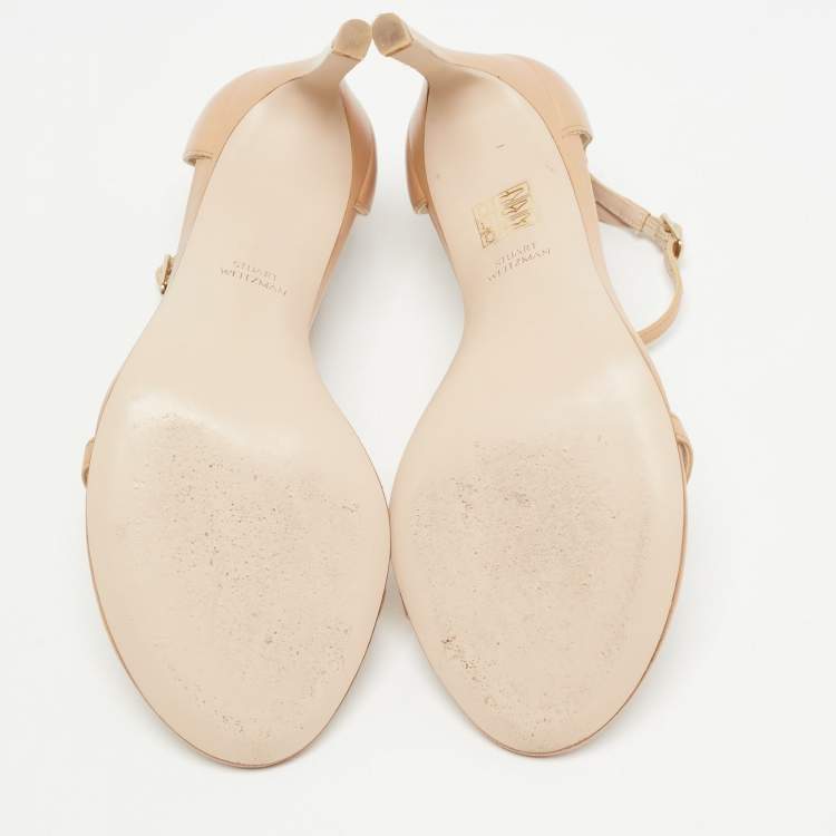 Pre Owned Stuart Weitzman Beige Leather Nudistsong Ankle Strap Sandals Size 37