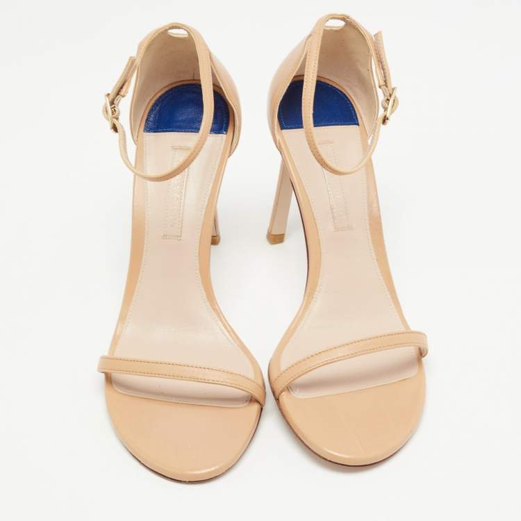 Pre Owned Stuart Weitzman Beige Leather Nudistsong Ankle Strap Sandals Size 37