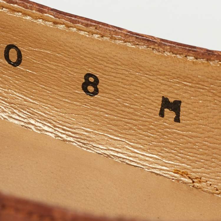 Pre Owned Stuart Weitzman Brown Croc Embossed Leather Platform Pumps Size 38.5