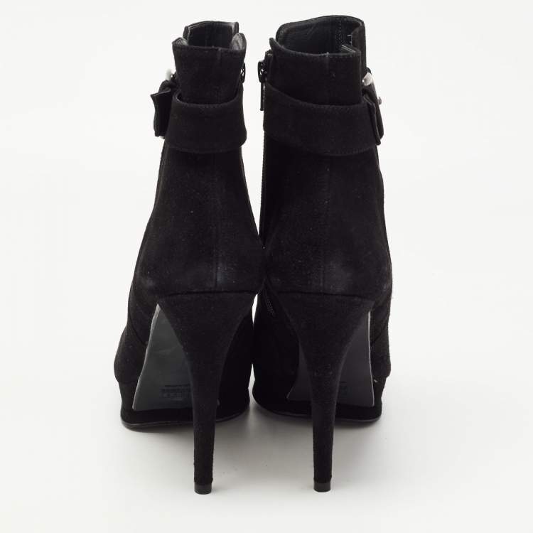 Pre Owned Stuart Weitzman Black Suede Safetybe Ankle Length Boots Size 40
