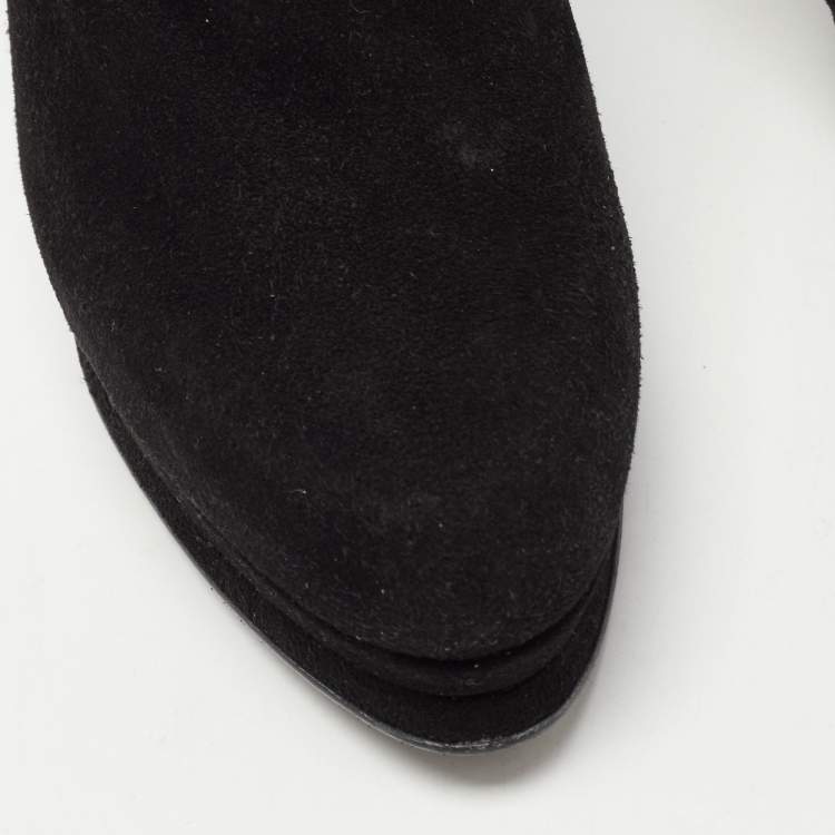 Pre Owned Stuart Weitzman Black Suede Safetybe Ankle Length Boots Size 40